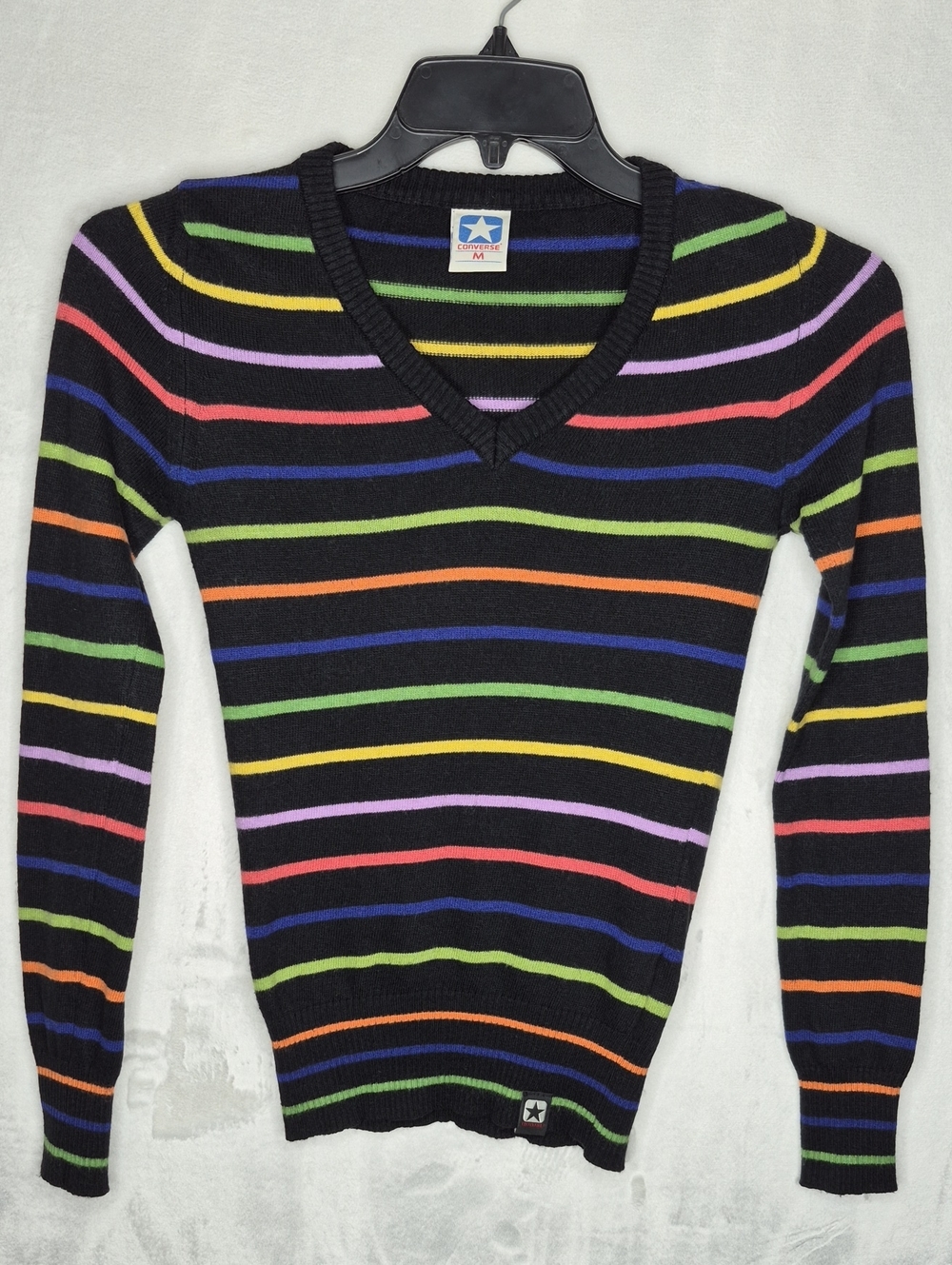 Vintage Converse Made in Italy Cashmere Angora Blend Striped V-Neck Sweater M